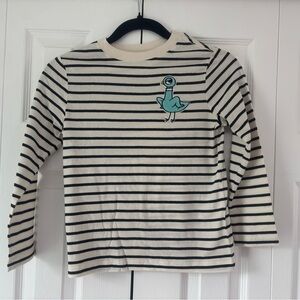 NWOT Hanna Andersson Cream & Black Striped Long Sleeve Tee with The Pigeon Patch